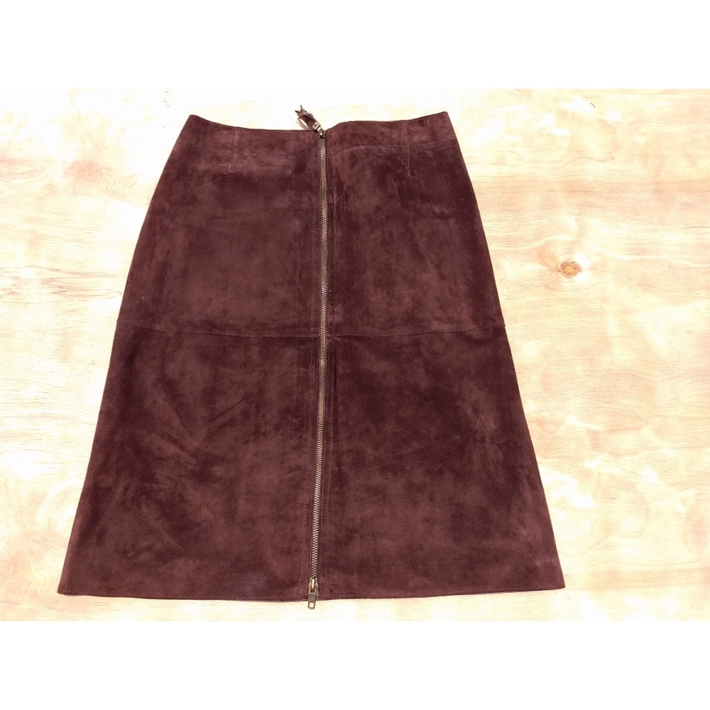 Isaac Mizrahi brown leather midi skirt zipped 4